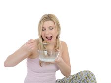 Pretty Woman Having Muesli Cereals Stock Photo Pretty Woman Having Muesli Cereals Stock Photo