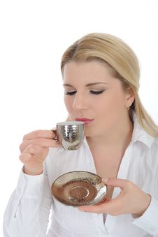 Pretty Woman Drinking Cup Of Espresso Coffee Royalty Free Stock Photos Pretty Woman Drinking Cup Of Espresso Coffee Royalty Free Stock Photos
