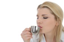 Pretty Woman Drinking Cup Of Espresso Coffee Stock Photography