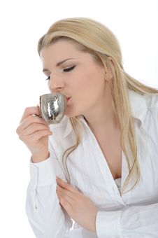 Pretty Woman Drinking Cup Of Espresso Coffee Stock Image