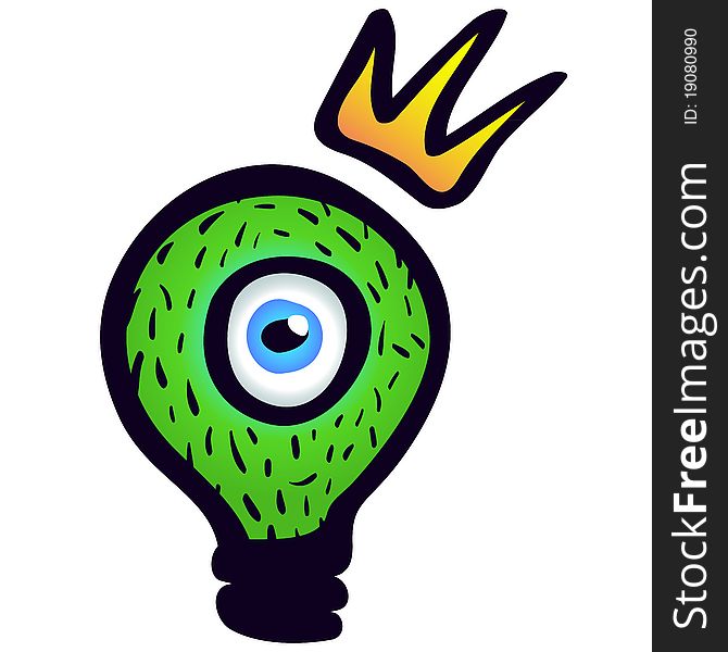 Green light bulb with eye and crown. Green light bulb with eye and crown.