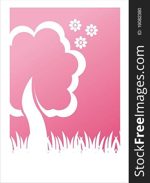 Pink nature background with floral tree