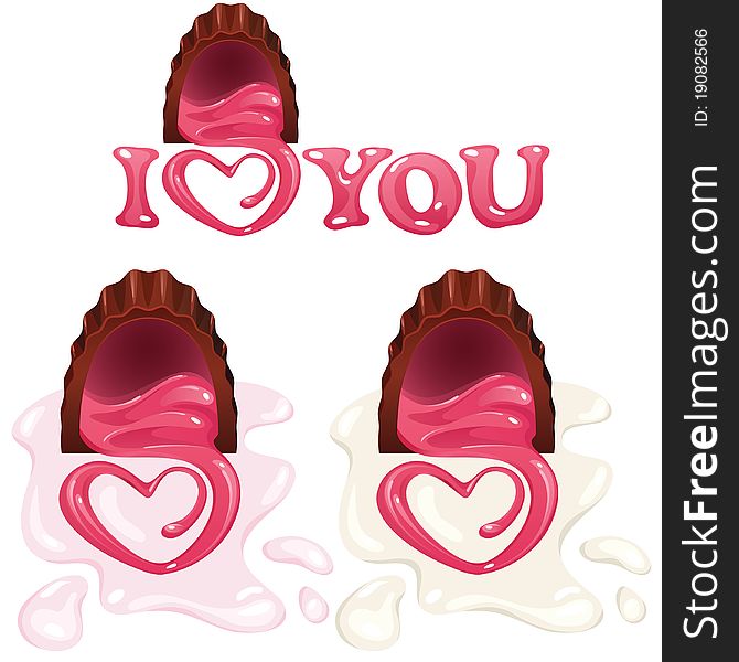 Heart shaped chocolate pralines. Vector illustration.