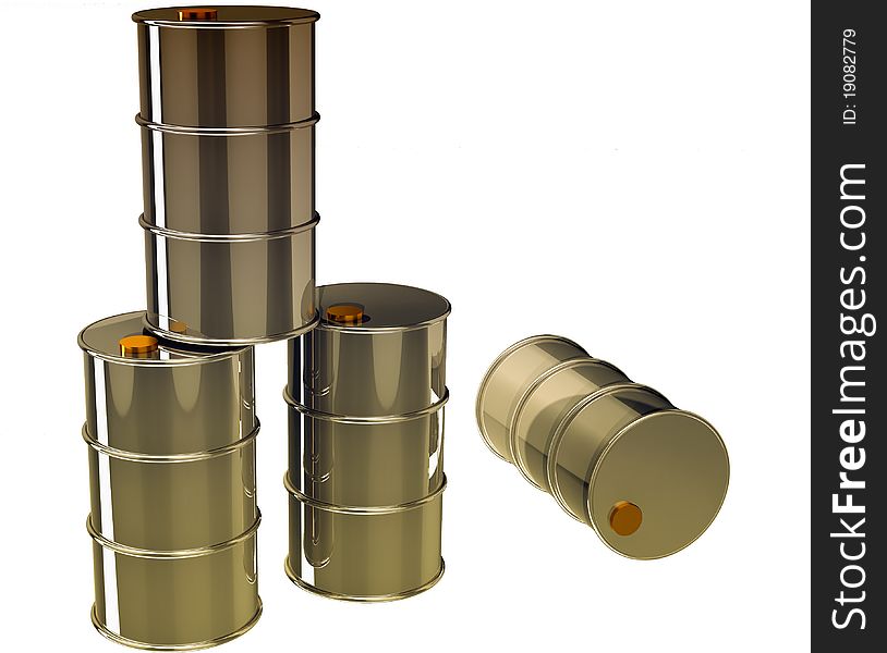 3D rendered isolated oil barrels