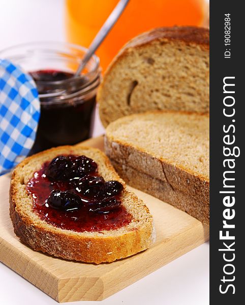 Bread With Cherry Jam And Orange Juice