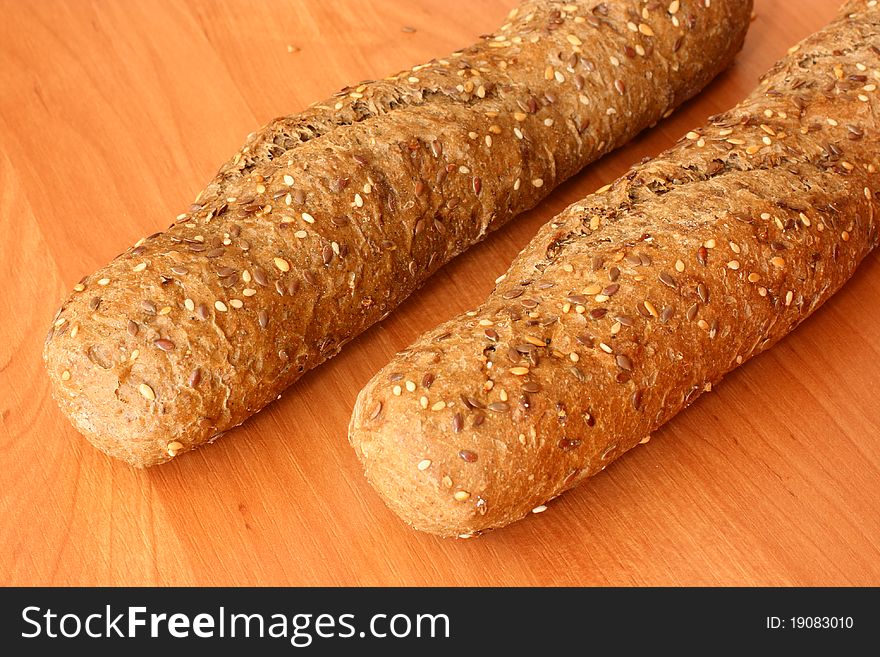 Two pieces of fitness baguette set on the table