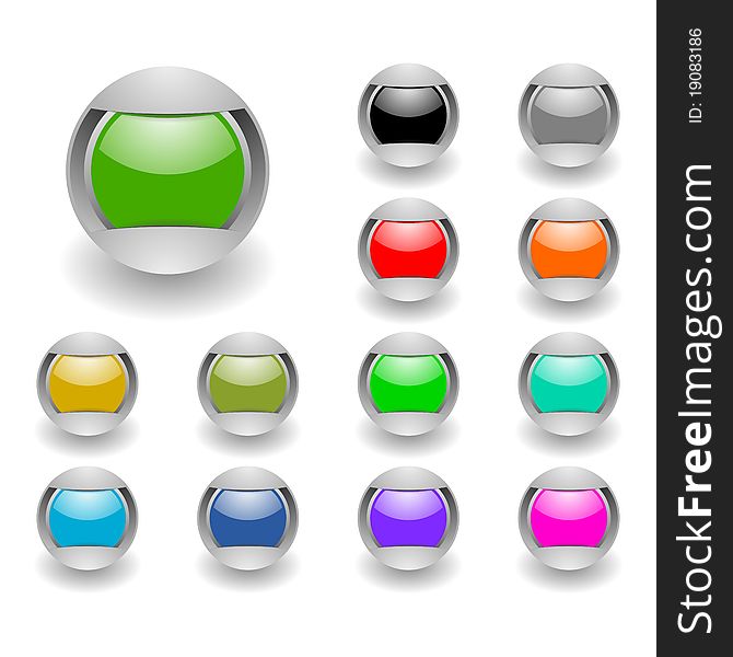 Colored buttons set isolated over white