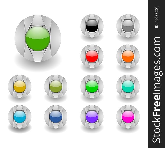 Colored buttons set isolated over white