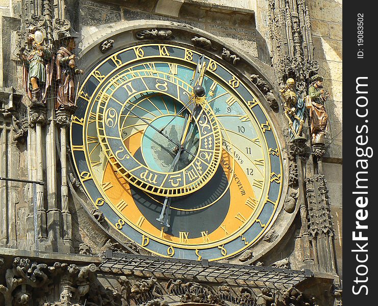 Ancient clock in Prague on Old Town Square. Ancient clock in Prague on Old Town Square