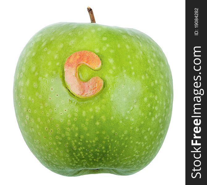 Fresh green apple with C on it