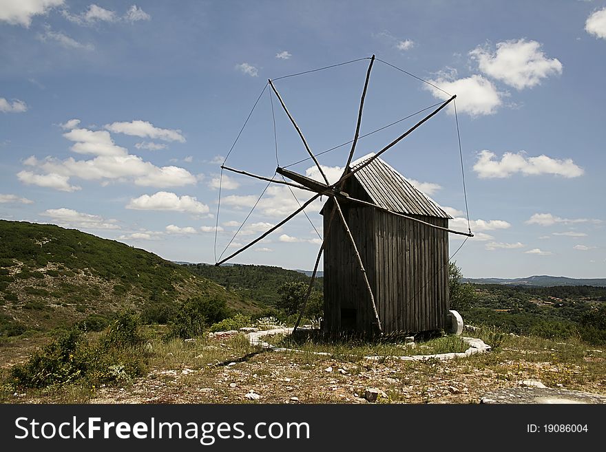 Old wooden windmill from Oeste region, Portugal