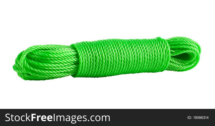 Coiled thick string green on a white background. Coiled thick string green on a white background