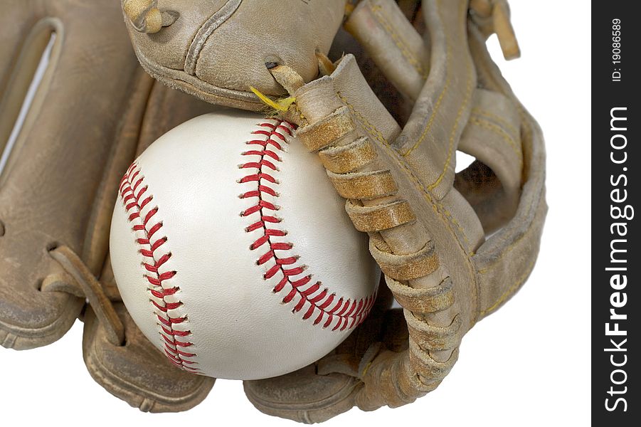 Closeup Of Hardball In Baseball Glove