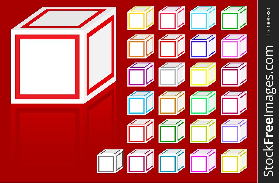 Vector color cubes collection on a red background. Vector color cubes collection on a red background