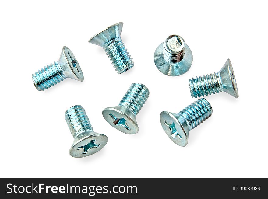 Some galvanized bolts under the cross-head screwdriver