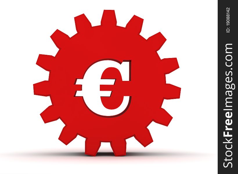 Red gear with a euro sign on white