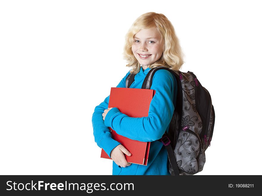 Portrait Of A Pretty, Blond Schoolgirl With Folder