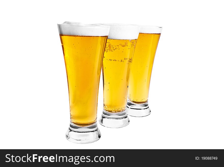 A row of beer pints isolated on white background