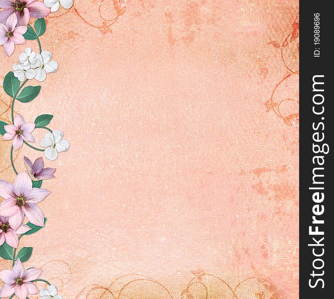 Summer background with flowers in scrap-booking style