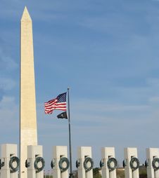 WWII Memorial With The Washington Monument Stock Photo WWII Memorial With The Washington Monument Stock Photo