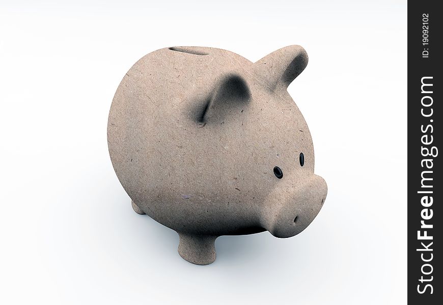 Piggy bank made with paper isolated on white background