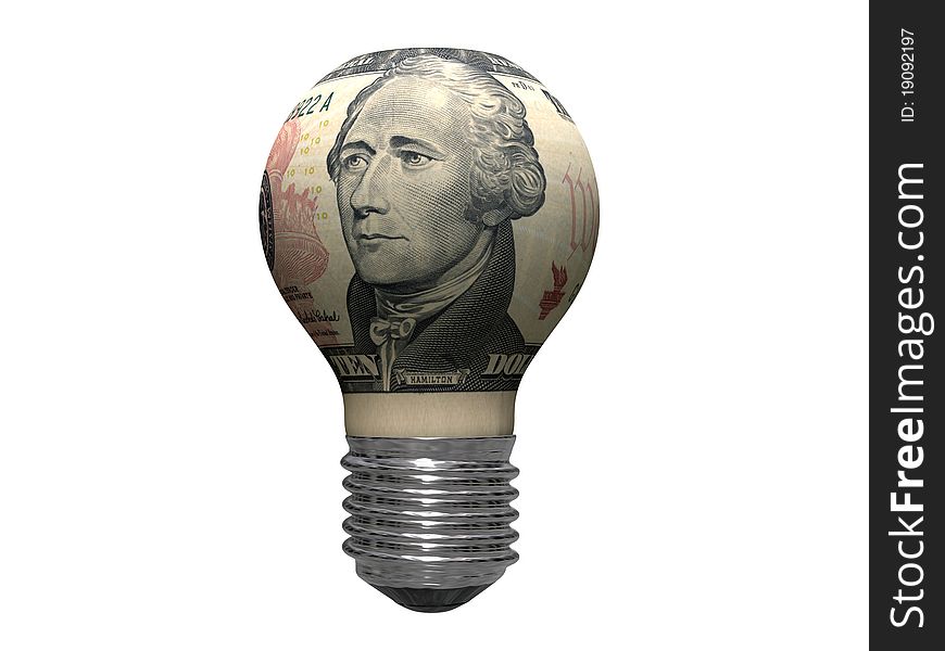 Ten dollar bulb isolated on white background