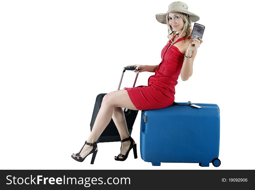 Smiling woman traveling with money and passport. Smiling woman traveling with money and passport