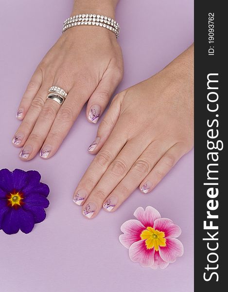 Nice hands on lilac background. Nice hands on lilac background