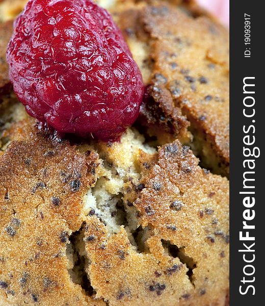 Raspberry muffin closeup for food backgrounds