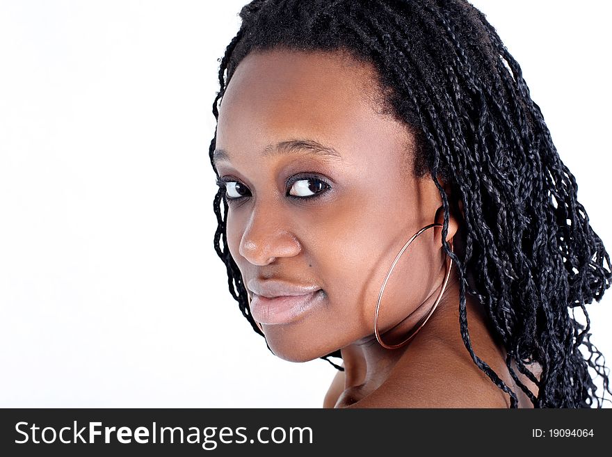 Young afro-american woman isolated on white