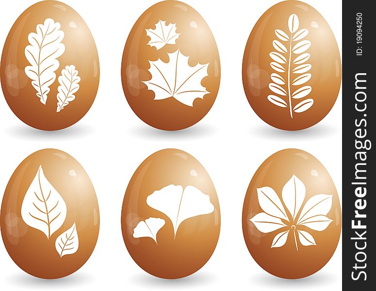 Easter egg with leaves, set, eps-10