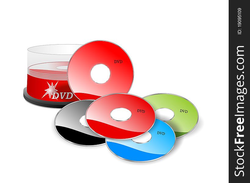 Colored DVD and box with DVD, vector format. Colored DVD and box with DVD, vector format