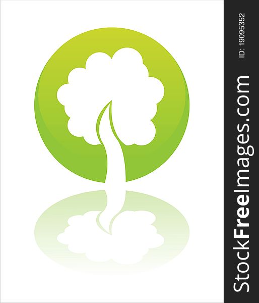 Glossy green sign with abstract tree. Glossy green sign with abstract tree