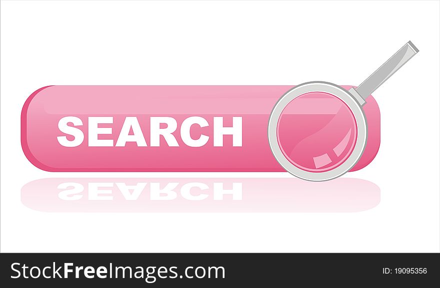 Glossy pink search banner with magnifying glass