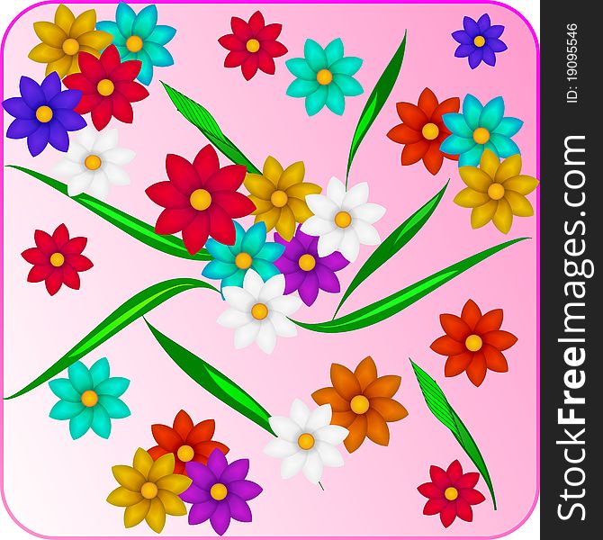 Creative pink background with color flowers. Creative pink background with color flowers