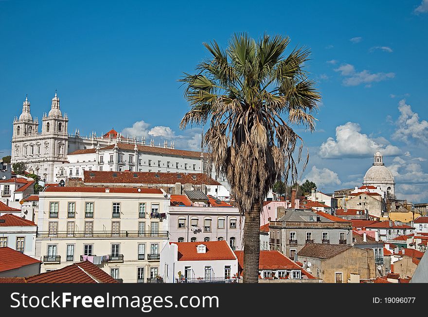 Portugal capital Lisbon city landscape architecture building rooftops