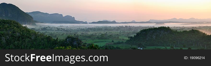 Panorama of Vinaleas Valley in Cuba at sunrise. Panorama of Vinaleas Valley in Cuba at sunrise