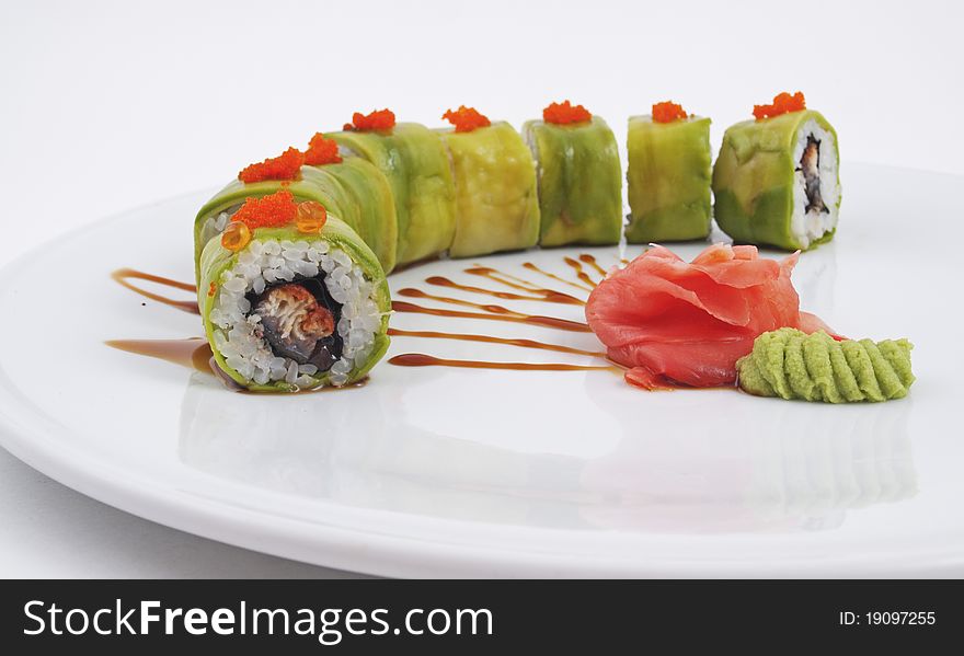 Photo of a rolled and sushi