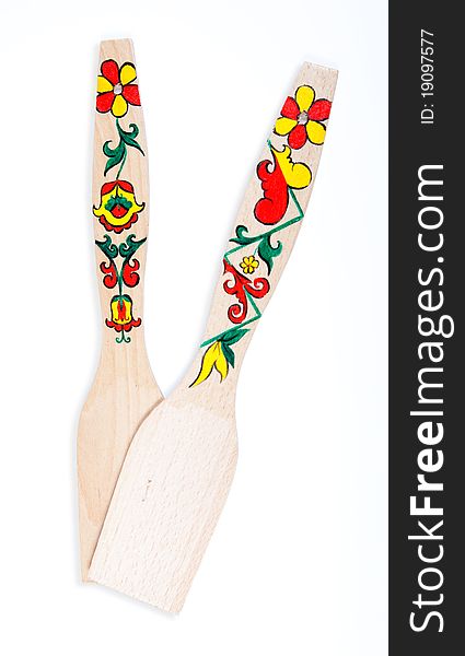 Wooden Spatulas Used For Cooking. Hand Painted