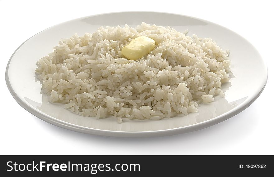 Rice with butter on the plate