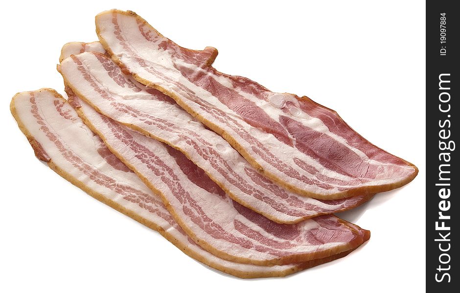 Some slices of bacon on the white