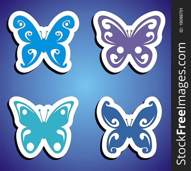 Vector butterflies stickers on violet background. Vector illustration. Vector butterflies stickers on violet background. Vector illustration