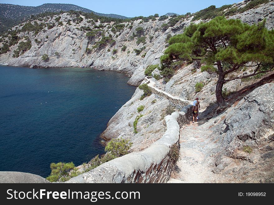 Couple near tree in very hot day at mountains