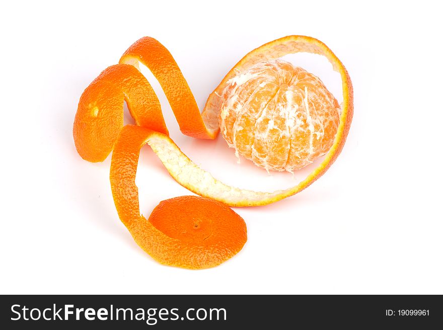 Ripe tangerine on white background