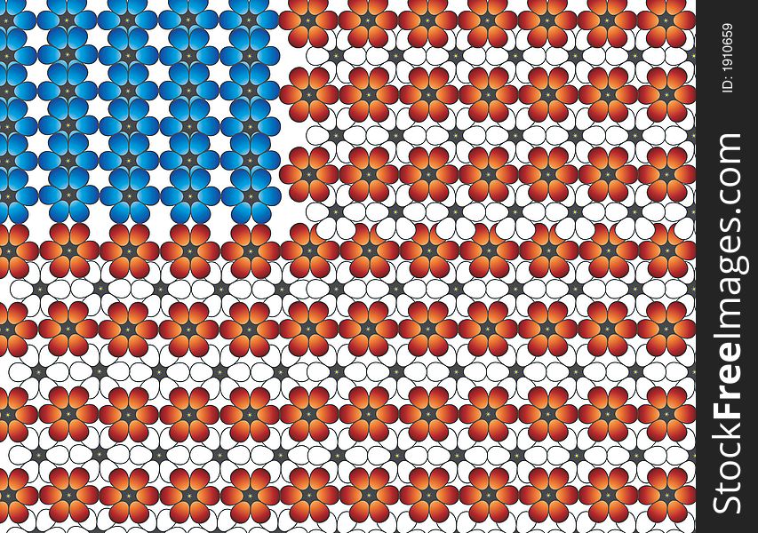 Illustration of an American flag made of blue, white, and red flowers. Illustration of an American flag made of blue, white, and red flowers