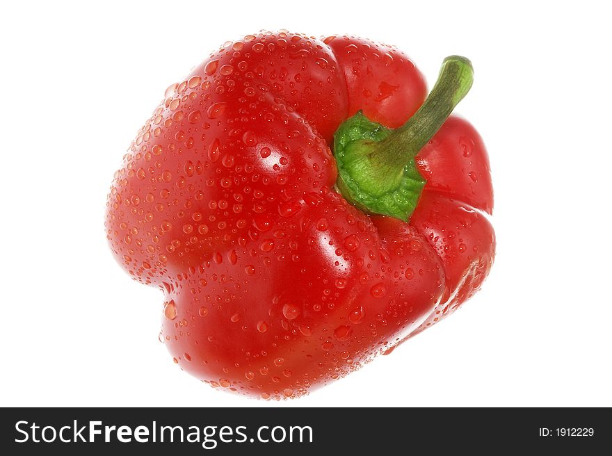 Fresh red sweet pepper with water drops.