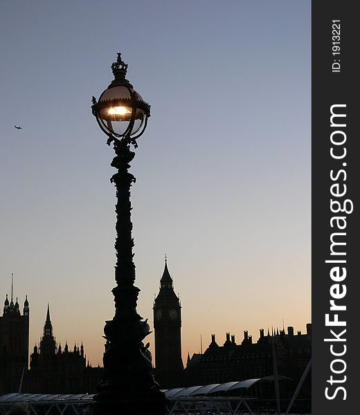 Houses of Parliament at dusk. silhouette