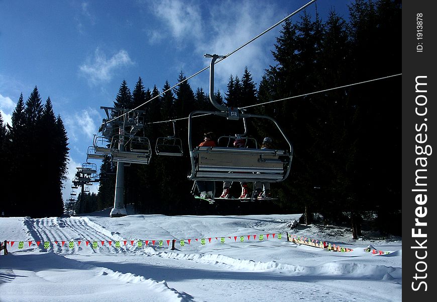 Drive skier a funicular railway. Drive skier a funicular railway