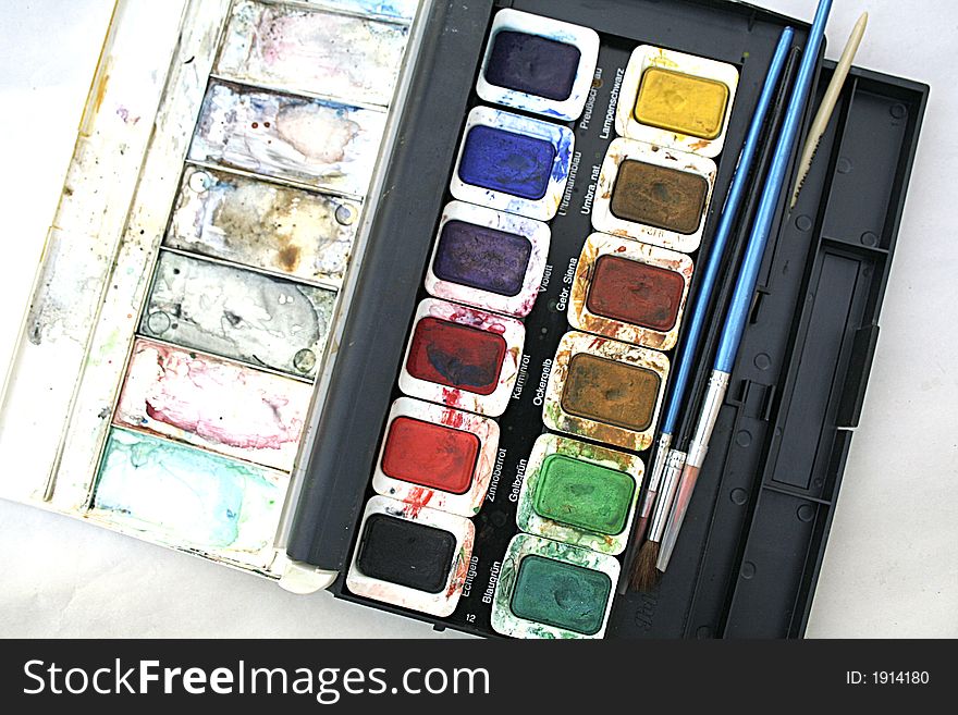A used kit of water paints.