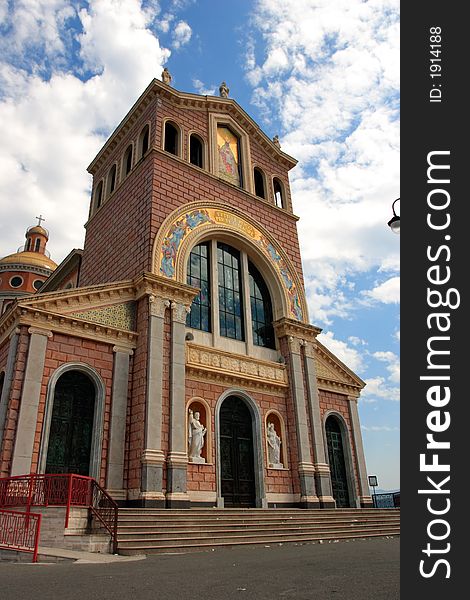 Grandiose modern construction back which the ancient small Church of the '500s rises, destination of pilgrims from all Sicily. Grandiose modern construction back which the ancient small Church of the '500s rises, destination of pilgrims from all Sicily.